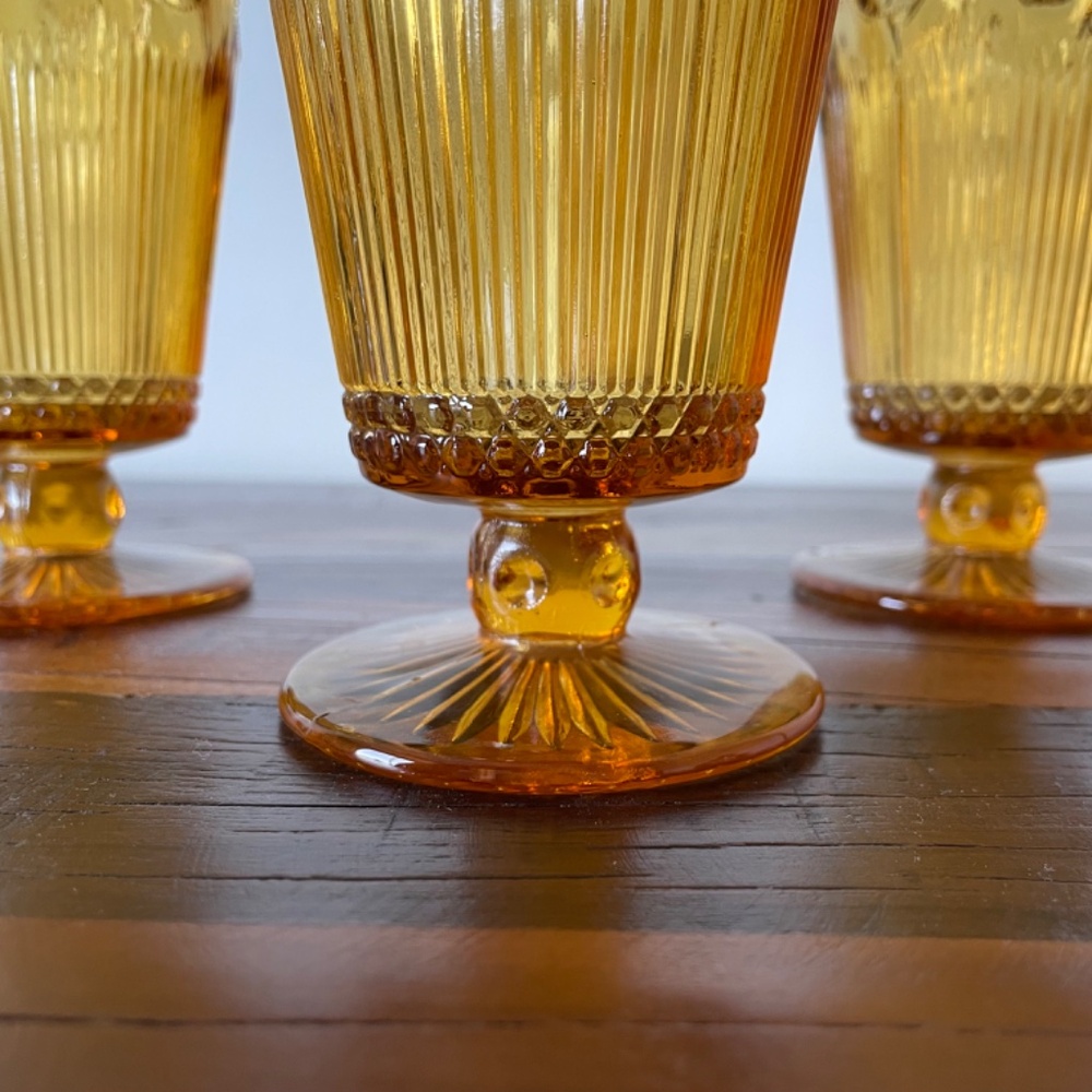 SOLD -3 Vintage Light Amber Imperial Glass Footed Iced Tea Water Glasses Goblets - Picture 7 of 11